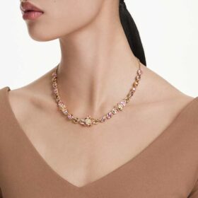 Collana Idyllia con tagli misti, fiore, multicolore, placcata in oro