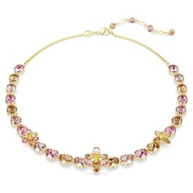 Collana Idyllia con tagli misti, fiore, multicolore, placcata in oro