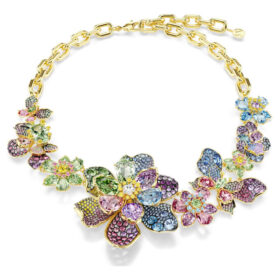 Collana Idyllia con tagli misti, pavé, fiore, multicolore, placcata in oro