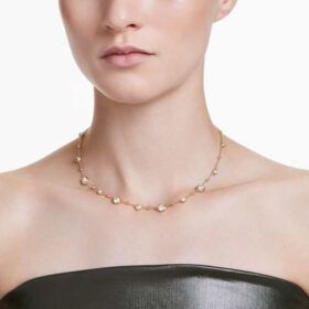 Collana Imber con taglio rotondo, design a gocce sparse, bianca, placcata in oro