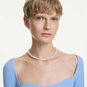 Collana Matrix con perle di cristallo, bianca, placcata in rodio