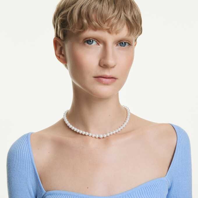 Collana Matrix con perle di cristallo, bianca, placcata in rodio Collana Matrix con perle di cristallo, bianca, placcata in rodio