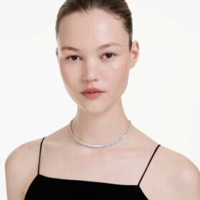 Collana Matrix con taglio a baguette, bianca, placcata in rodio