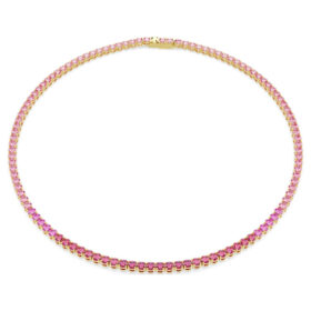 Collana Matrix Tennis con cristalli a taglio rotondo, rosa, placcata in oro