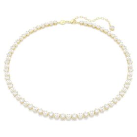 Collana Matrix Tennis con perle di cristallo, taglio rotondo, bianco, placcata in oro