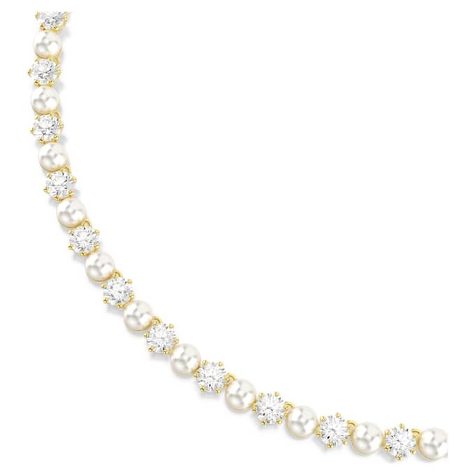 Collana Matrix Tennis con perle di cristallo, taglio rotondo, bianco, placcata in oro Collana Matrix Tennis con perle di cristallo, taglio rotondo, bianco, placcata in oro