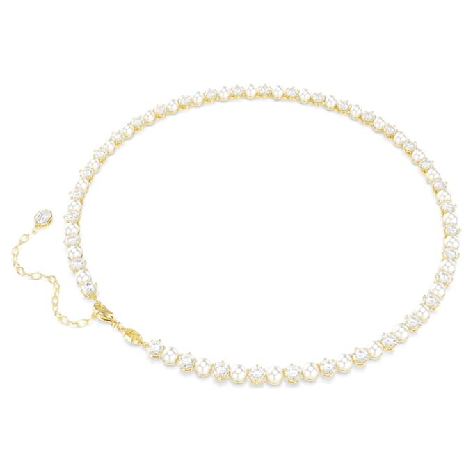 Collana Matrix Tennis con perle di cristallo, taglio rotondo, bianco, placcata in oro Collana Matrix Tennis con perle di cristallo, taglio rotondo, bianco, placcata in oro