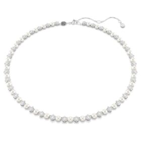 Collana Matrix Tennis con perle di cristallo, taglio rotondo, bianco, placcata in rodio