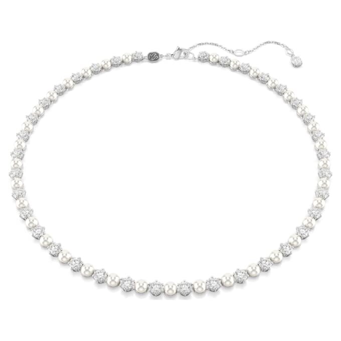 Collana Matrix Tennis con perle di cristallo, taglio rotondo, bianco, placcata in rodio Collana Matrix Tennis con perle di cristallo, taglio rotondo, bianco, placcata in rodio