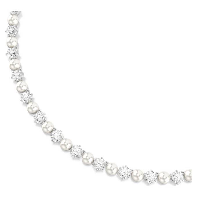 Collana Matrix Tennis con perle di cristallo, taglio rotondo, bianco, placcata in rodio Collana Matrix Tennis con perle di cristallo, taglio rotondo, bianco, placcata in rodio