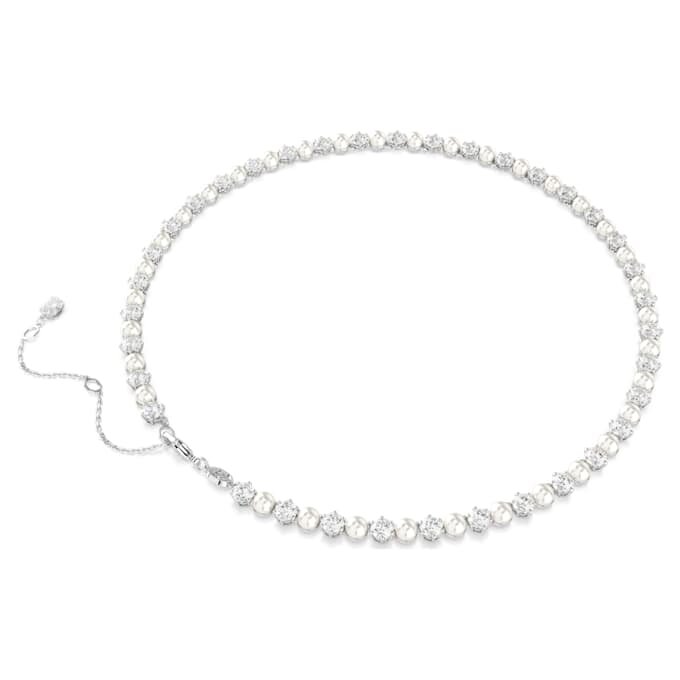 Collana Matrix Tennis con perle di cristallo, taglio rotondo, bianco, placcata in rodio Collana Matrix Tennis con perle di cristallo, taglio rotondo, bianco, placcata in rodio
