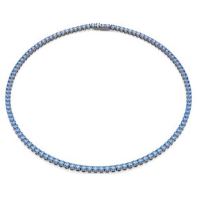 Collana Matrix Tennis con taglio rotondo, blu, placcata in rutenio