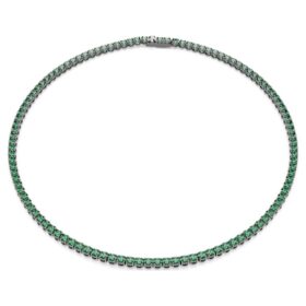 Collana Matrix Tennis con taglio rotondo, verde, placcata in rutenio