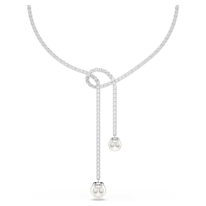 Collana Matrix Y con perla di cristallo, taglio rotondo, bianca, placcata in rodio Collana Matrix Y con perla di cristallo, taglio rotondo, bianca, placcata in rodio