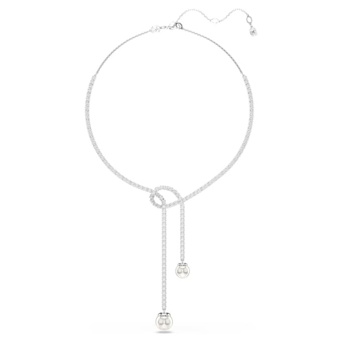 Collana Matrix Y con perla di cristallo, taglio rotondo, bianca, placcata in rodio Collana Matrix Y con perla di cristallo, taglio rotondo, bianca, placcata in rodio