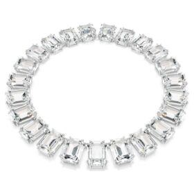 Collana Millenia con cristalli oversize, taglio ottagonale, bianca, placcata in rodio