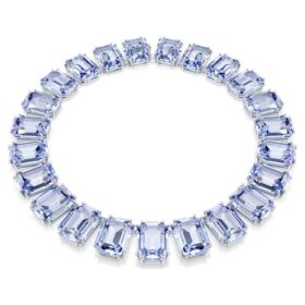 Collana Millenia con cristalli oversize, taglio ottagonale, blu, placcata in rodio