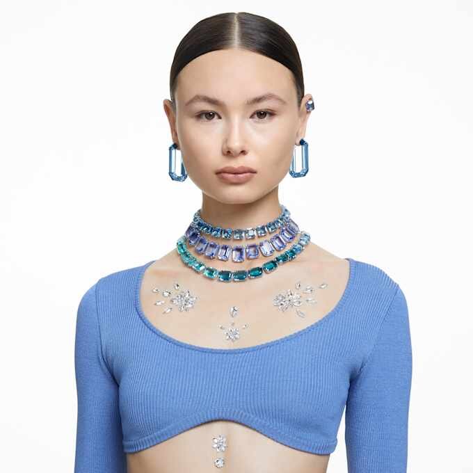 Collana Millenia con cristalli oversize, taglio ottagonale, blu, placcata in rodio Collana Millenia con cristalli oversize, taglio ottagonale, blu, placcata in rodio