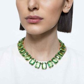 Collana Millenia con cristalli oversize, taglio ottagonale, verde, placcata in oro