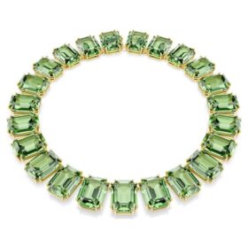 Collana Millenia con cristalli oversize, taglio ottagonale, verde, placcata in oro