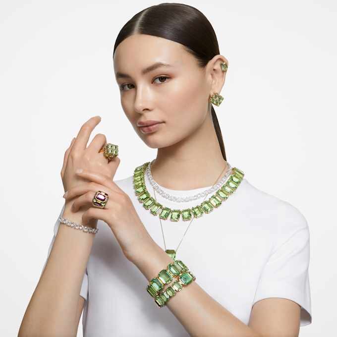 Collana Millenia con cristalli oversize, taglio ottagonale, verde, placcata in oro Collana Millenia con cristalli oversize, taglio ottagonale, verde, placcata in oro