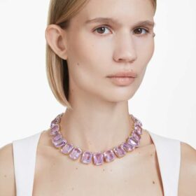 Collana Millenia con cristalli oversize, taglio ottagonale, viola, placcata in oro