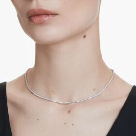 Collana Tennis Eternity con diamanti sintetici da laboratorio, 3 Ct in totale, forma rotonda, oro bianco 14K