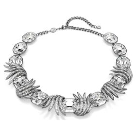 Collana “The Vienna Collection” a forma di piuma, bianca, placcata in rutenio
