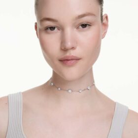Collana Una Angelic con motivi a doppio lato dal taglio rotondo, bianca, placcata in rodio