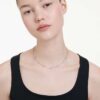 Collana Una Angelic con motivi a doppio lato dal taglio rotondo, bianca, placcata in rodio