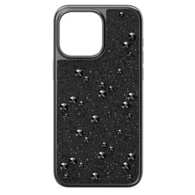 Custodia per smartphone di alta qualità con cristalli a fondo piatto, per iPhone® 15 Pro Max, nera