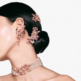 Fermaglio per capelli Gema con perla di cristallo, tagli misti, fiore, rosa, placcato oro