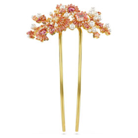 Fermaglio per capelli Gema con perla di cristallo, tagli misti, fiore, rosa, placcato oro