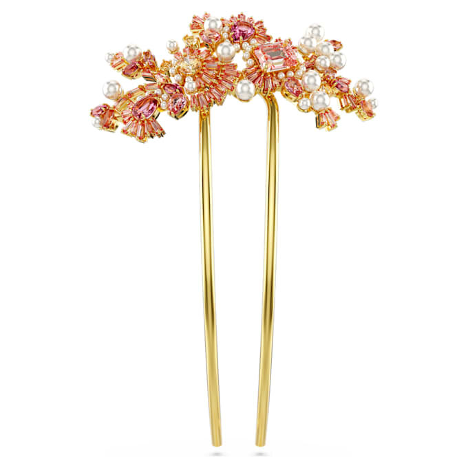 Fermaglio per capelli Gema con perla di cristallo, tagli misti, fiore, rosa, placcato oro Fermaglio per capelli Gema con perla di cristallo, tagli misti, fiore, rosa, placcato oro