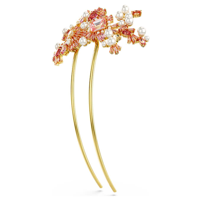 Fermaglio per capelli Gema con perla di cristallo, tagli misti, fiore, rosa, placcato oro Fermaglio per capelli Gema con perla di cristallo, tagli misti, fiore, rosa, placcato oro