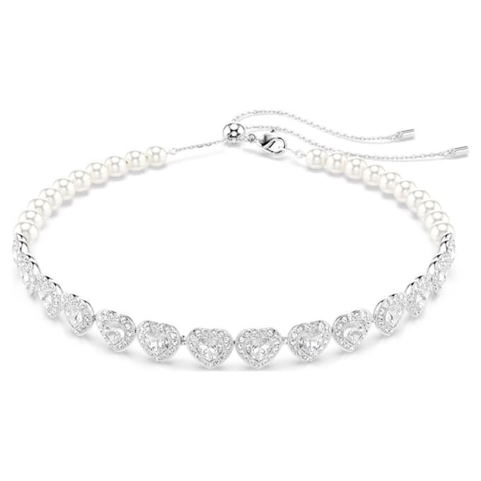 Girocollo Ariana Grande X Swarovski con tagli misti, perla di cristallo, cuore, bianco, placcato in rodio Girocollo Ariana Grande X Swarovski con tagli misti, perla di cristallo, cuore, bianco, placcato in rodio