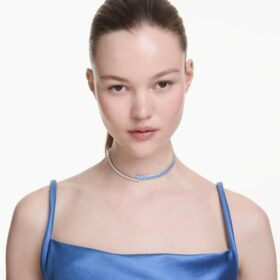 Girocollo Matrix con tagli misti, blu, placcato in rodio