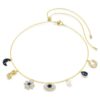 Girocollo Symbolica con perla di cristallo, luna, Infinity, quadrifoglio, occhio malvagio e ferro di cavallo, blu, placcato oro