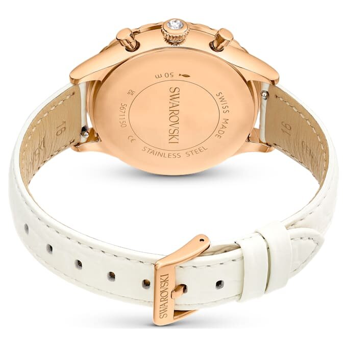 Octea Chrono Watch Swiss Made, cinturino in pelle, bianco, finitura color oro rosa Octea Chrono Watch Swiss Made, cinturino in pelle, bianco, finitura color oro rosa