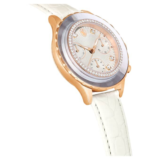 Octea Chrono Watch Swiss Made, cinturino in pelle, bianco, finitura color oro rosa Octea Chrono Watch Swiss Made, cinturino in pelle, bianco, finitura color oro rosa