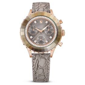 Octea Chrono Watch Swiss Made, cinturino in pelle, grigio, finitura color oro rosa