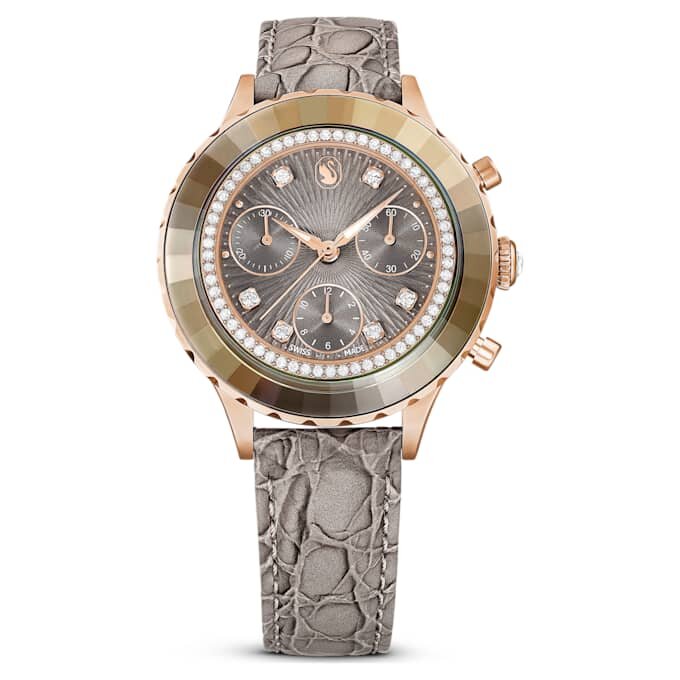 Octea Chrono Watch Swiss Made, cinturino in pelle, grigio, finitura color oro rosa Octea Chrono Watch Swiss Made, cinturino in pelle, grigio, finitura color oro rosa