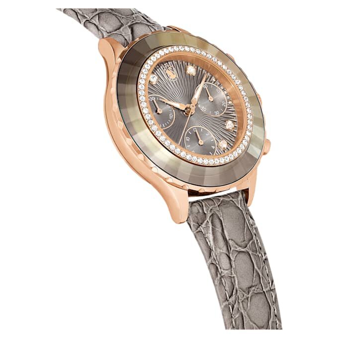 Octea Chrono Watch Swiss Made, cinturino in pelle, grigio, finitura color oro rosa Octea Chrono Watch Swiss Made, cinturino in pelle, grigio, finitura color oro rosa