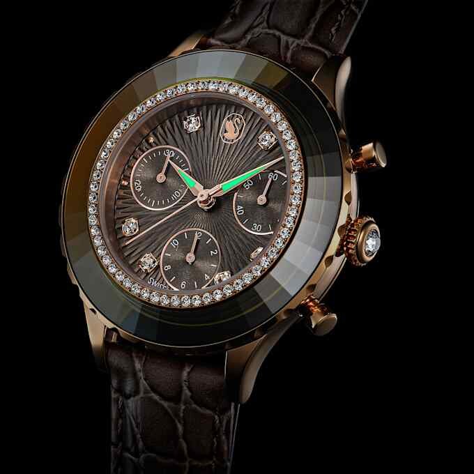 Octea Chrono Watch Swiss Made, cinturino in pelle, grigio, finitura color oro rosa Octea Chrono Watch Swiss Made, cinturino in pelle, grigio, finitura color oro rosa