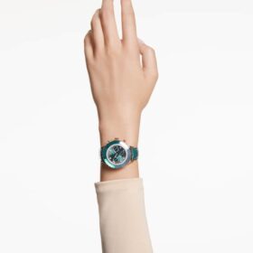 Octea Chrono Watch Swiss Made, cinturino in pelle, verde, finitura color oro rosa