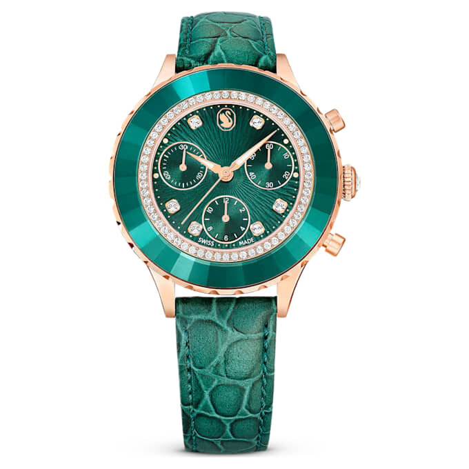 Octea Chrono Watch Swiss Made, cinturino in pelle, verde, finitura color oro rosa Octea Chrono Watch Swiss Made, cinturino in pelle, verde, finitura color oro rosa