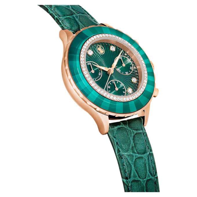 Octea Chrono Watch Swiss Made, cinturino in pelle, verde, finitura color oro rosa Octea Chrono Watch Swiss Made, cinturino in pelle, verde, finitura color oro rosa