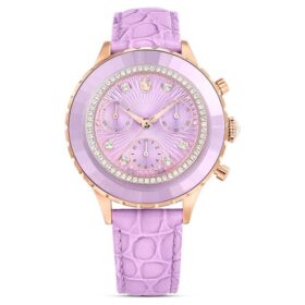 Octea Chrono Watch Swiss Made, cinturino in pelle, viola, finitura color oro rosa