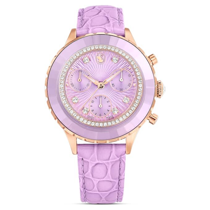 Octea Chrono Watch Swiss Made, cinturino in pelle, viola, finitura color oro rosa Octea Chrono Watch Swiss Made, cinturino in pelle, viola, finitura color oro rosa