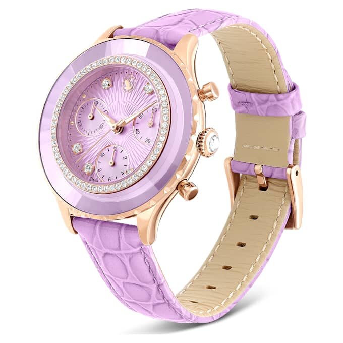 Octea Chrono Watch Swiss Made, cinturino in pelle, viola, finitura color oro rosa Octea Chrono Watch Swiss Made, cinturino in pelle, viola, finitura color oro rosa